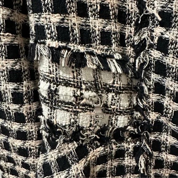 Rebecca Taylor Black and White Tweed Fringe Blazer Sz 6 - Picture 8 of 12